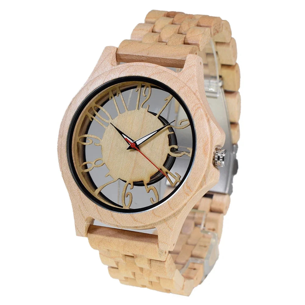 Wooden Watches for Men Handmade Engraved Wood Watch Analog Quartz Men's Wooden Watch