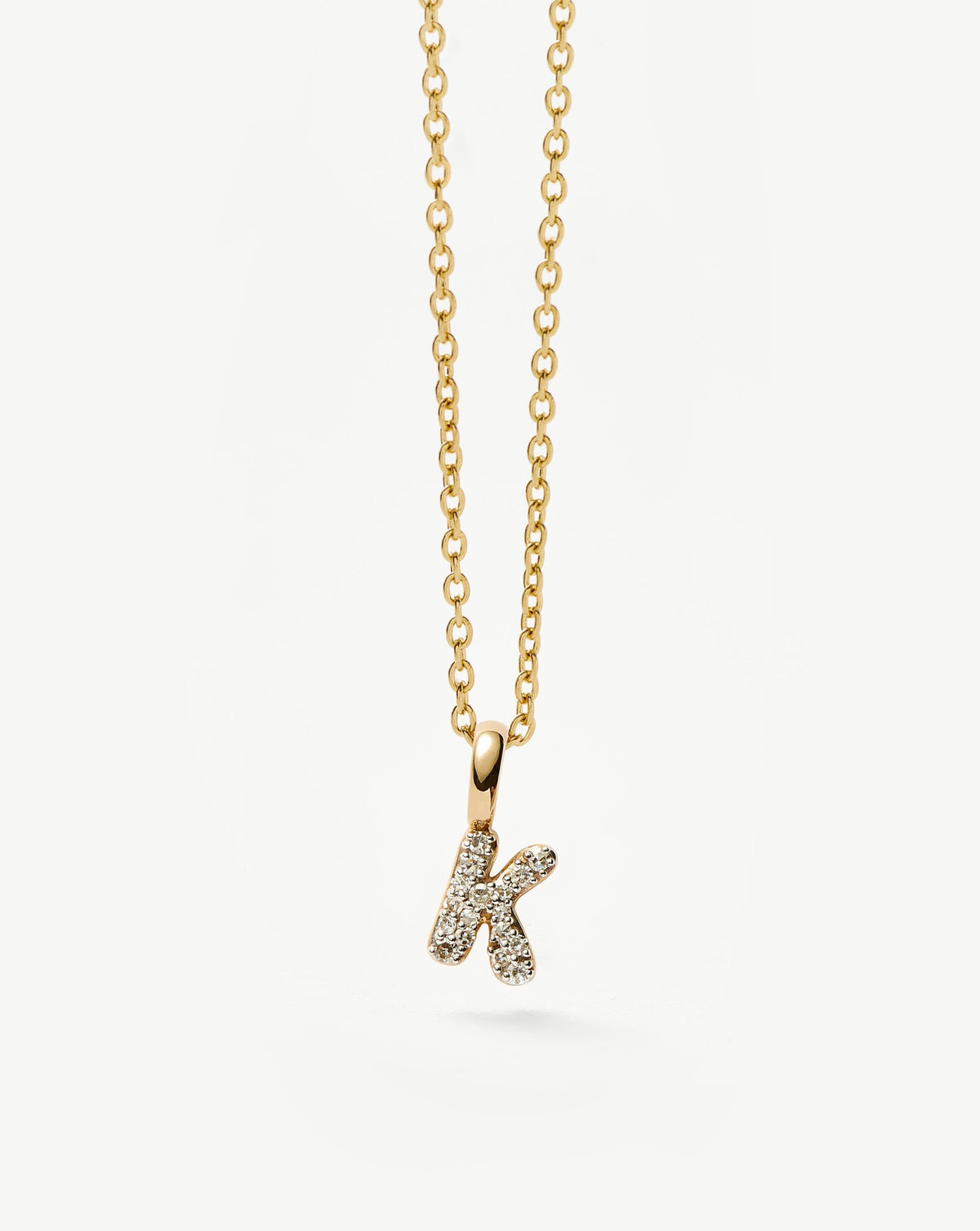 Solid Gold Diamond Initial Mini Pendant Necklace - K | 14ct Solid Yellow Gold Plated/Diamond