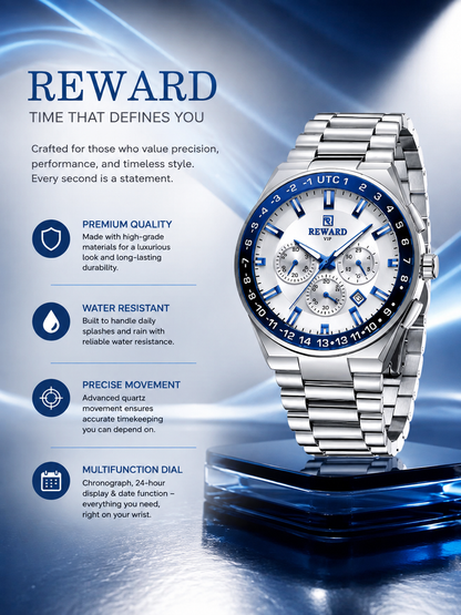REWARD VIP Stainless Steel GMT Chronograph Watch for Men