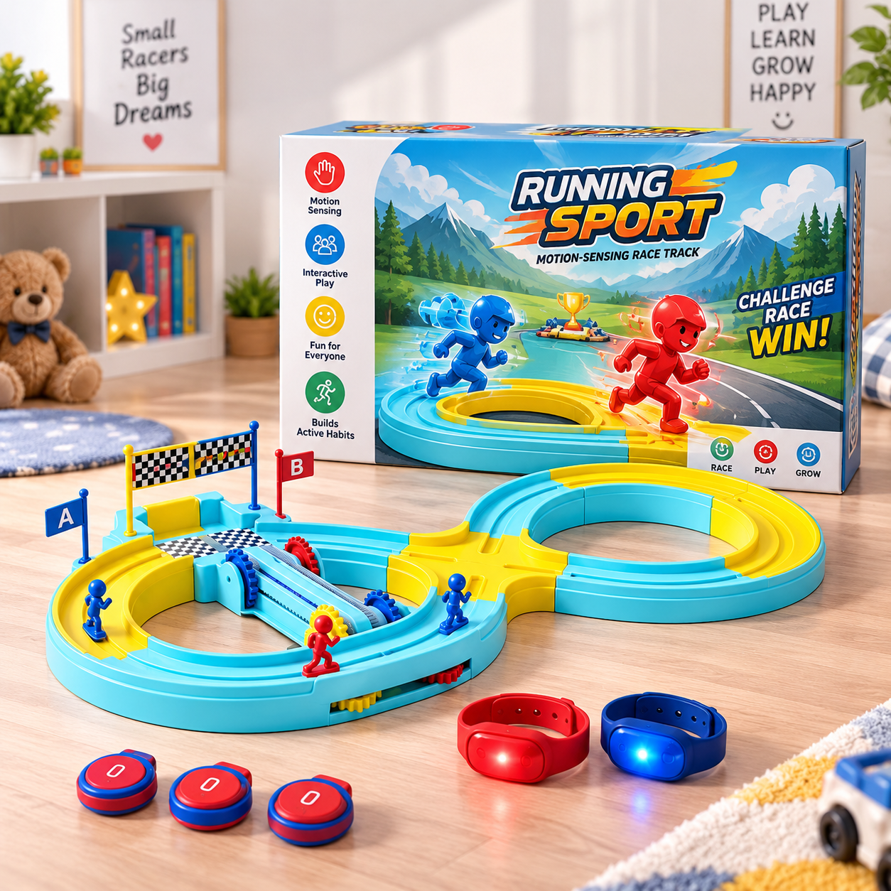 Interactive Motion-Sensing Running Sport Race Track Game for Kids
