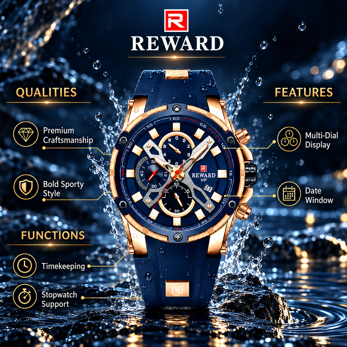 REWARD VIP Rose Gold Chronograph Luxury Men's Watch