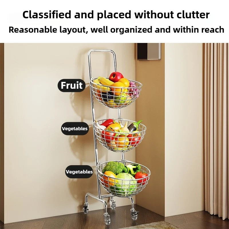 Fruit Vegetable Kitchen Organizer Cart Movable Layered Kitchen Storage Basket Wheels Modern Corner Organizers Rack Home Items detail view