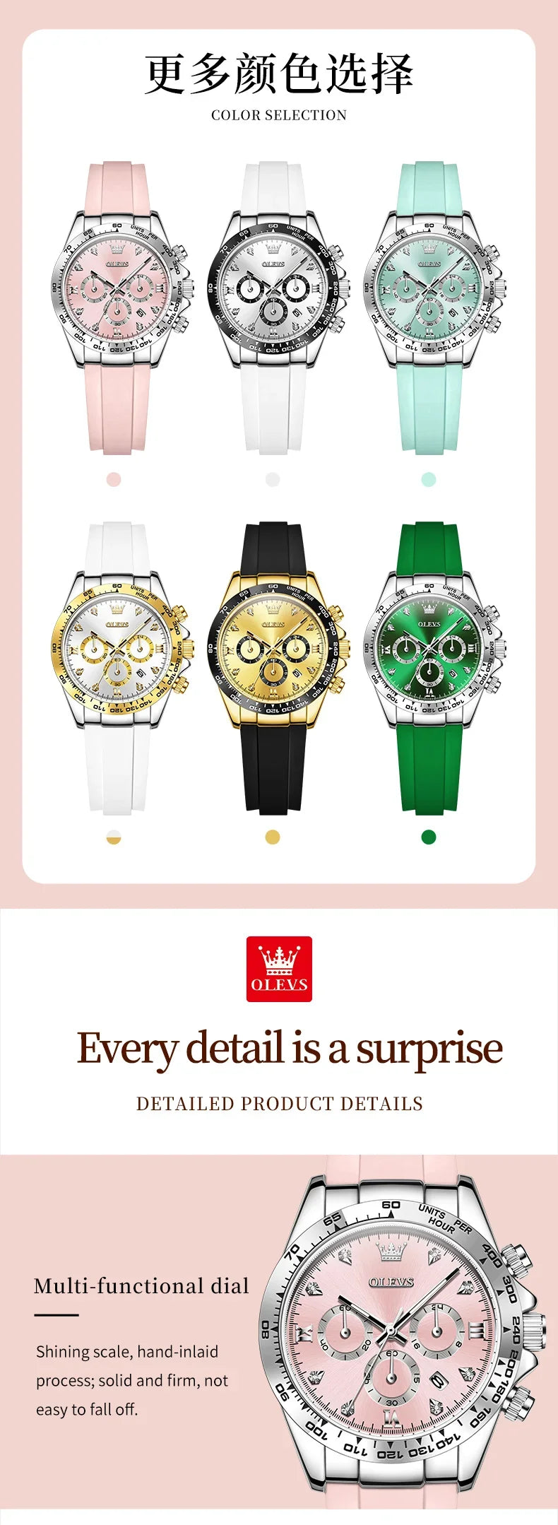 OLEVS 5618 Women Watch HD Multi Functional Waterproof Luminous Chronograph Sports Silicone Strap Luxury Brand Quartz Women Watch