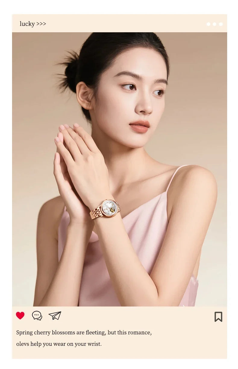 OLEVS 6732 Women Watch Top Luxury Brand All Automatic Mechanical Watch Hollow Diamond Exquisite Dial Dress Bracelet Women Watch