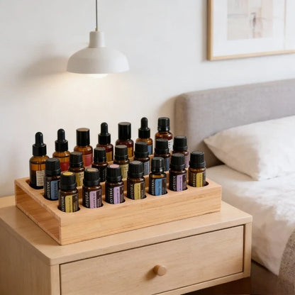 Pine Wood Essential Oil Storage Box, 24 Holes Roller Bottle Display Stand, Home Decor Organizer