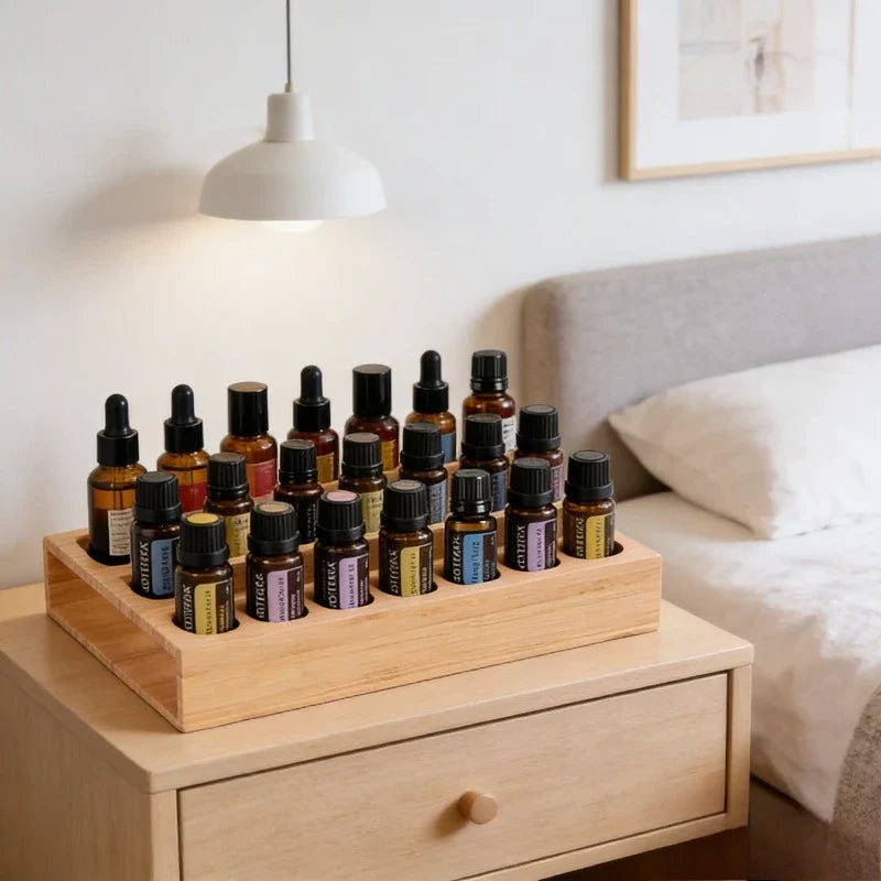 Pine Wood Essential Oil Storage Box, 24 Holes Roller Bottle Display Stand, Home Decor Organizer detail view
