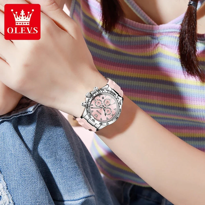 OLEVS 5618 Women Watch HD Multi Functional Waterproof Luminous Chronograph Sports Silicone Strap Luxury Brand Quartz Women Watch detail view