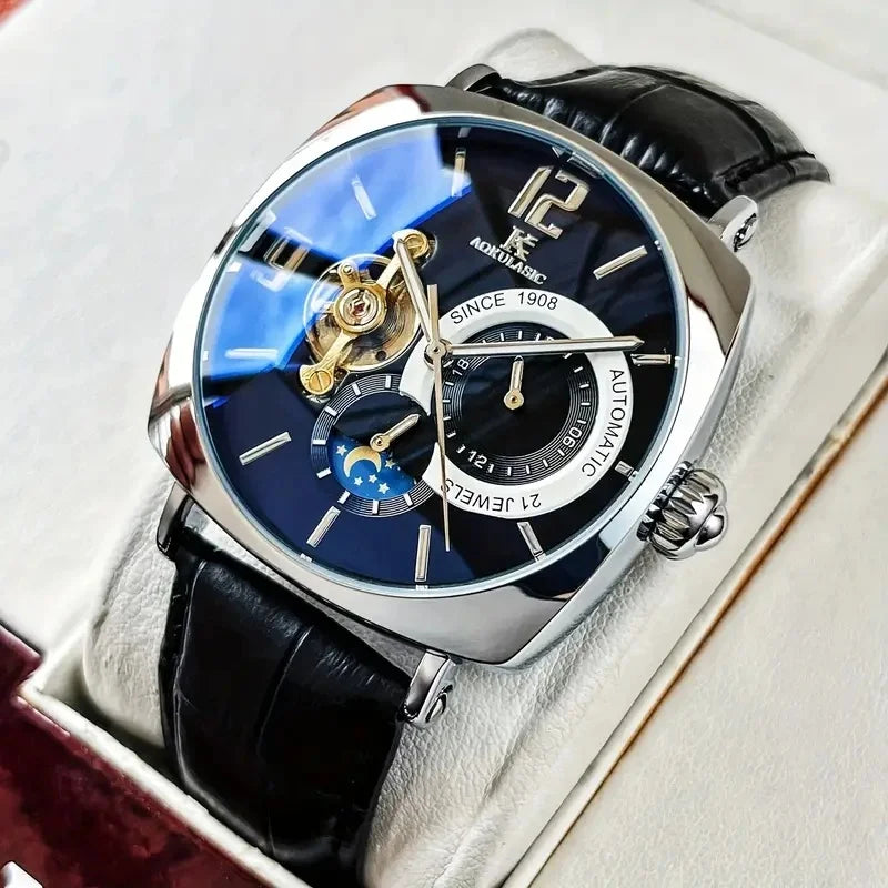 [Fashionable Men's Mechanical Watch] a Stylish and Versatile High-Value Vintage Mechanical Watch Featuring a Skeleton Dial, Hollow Design, and Alloy Case - an Elegant Men's Watch Suitable for Both Business and Casual Wear. detail view