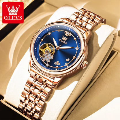 OLEVS 6732 Women Watch Top Luxury Brand All Automatic Mechanical Watch Hollow Diamond Exquisite Dial Dress Bracelet Women Watch