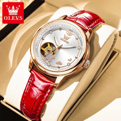 OLEVS 6732 Women Watch Top Luxury Brand All Automatic Mechanical Watch Hollow Diamond Exquisite Dial Dress Bracelet Women Watch
