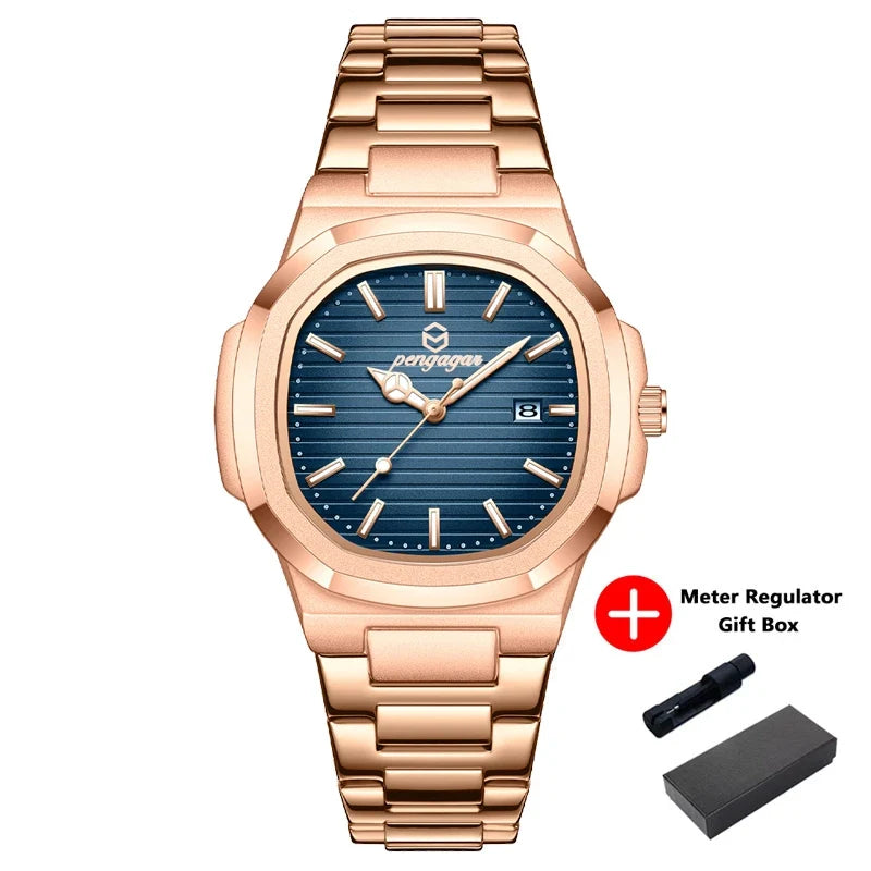 2026 New Luxury Military Man Watch Square Waterproof Luminous Date Week Men Watch Stainless Steel Quartz Men's Watches Reloj+box