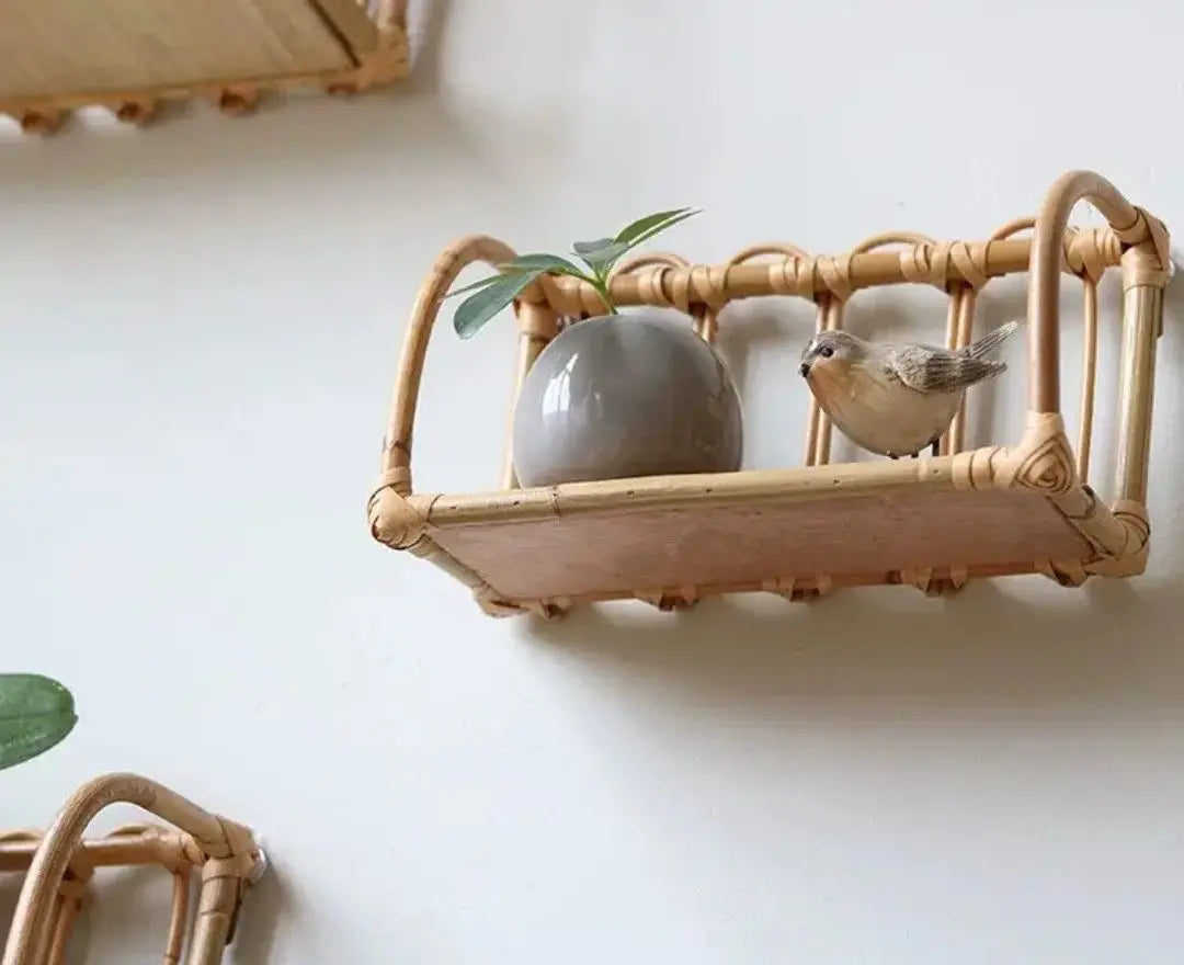 Rattan Wall Shelves Home Organizer Kitchen