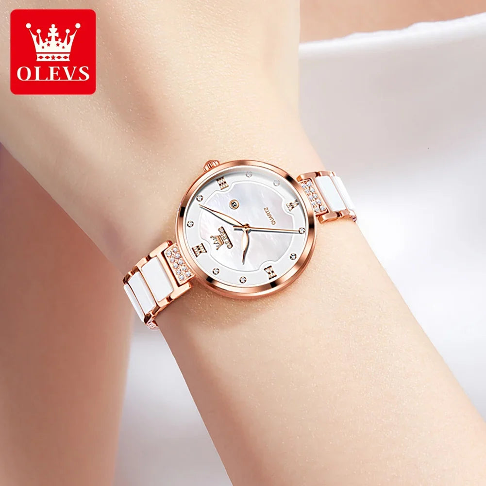 OLEVS 5589 Top Luxury Diamond Quartz Women Watch Fashion Elegant Rose Gold Waterproof Women Watch Brand Bracelet Set Reloj Mujer