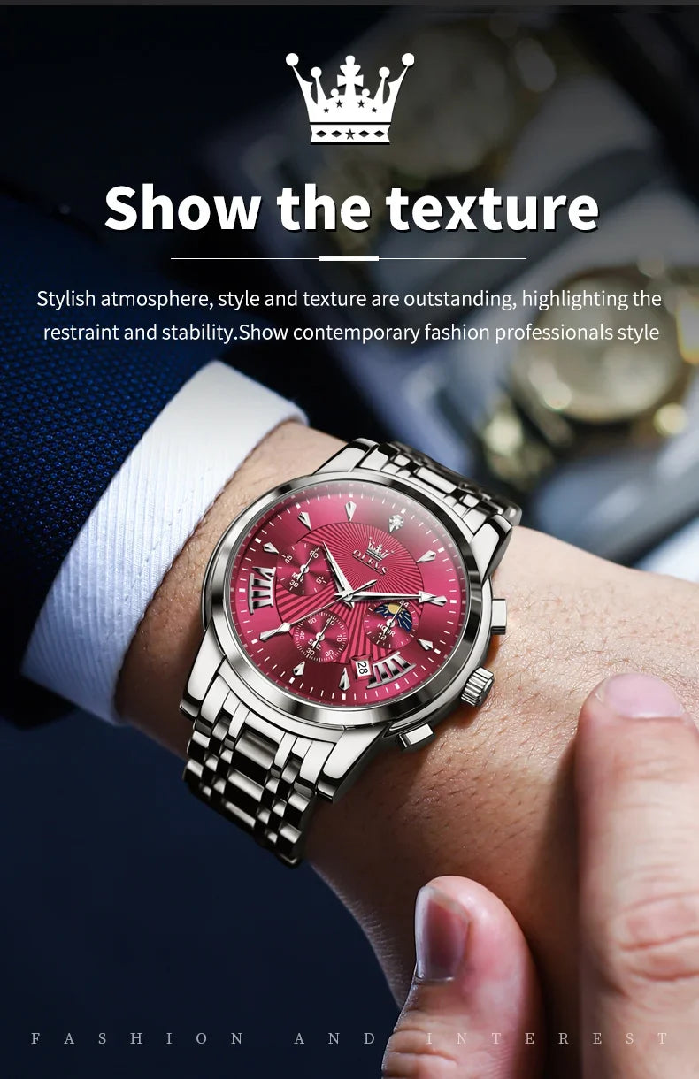 OLEVS 2892 Men Watch Original Quartz Watch Luxury Brand Waterproof Luminous Chronograph Classic Business Moon Phase Men Watch