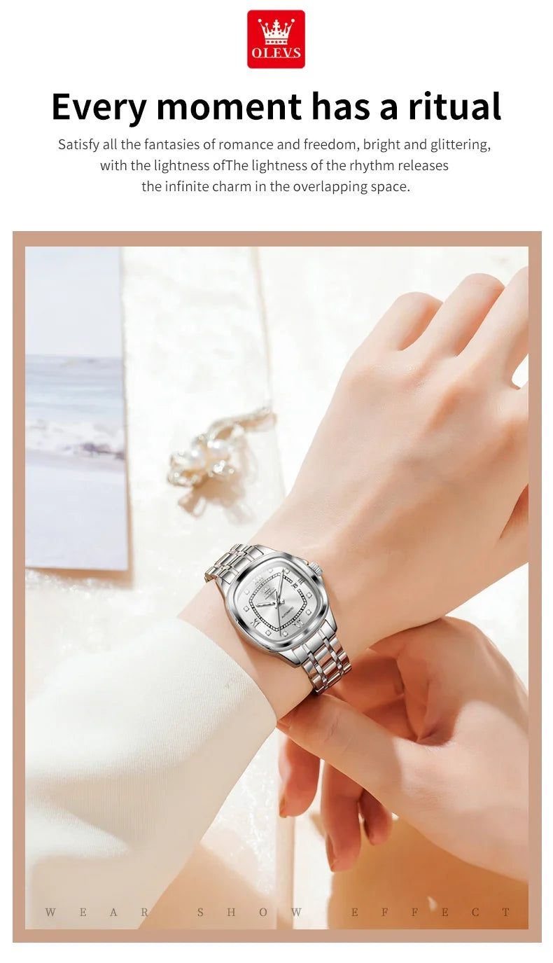 OLEVS 9810 Women Watch Automatic Mechanical Watch Simple Roman Scale Square Diamond Women Watch Waterproof Calendar Dress Watch