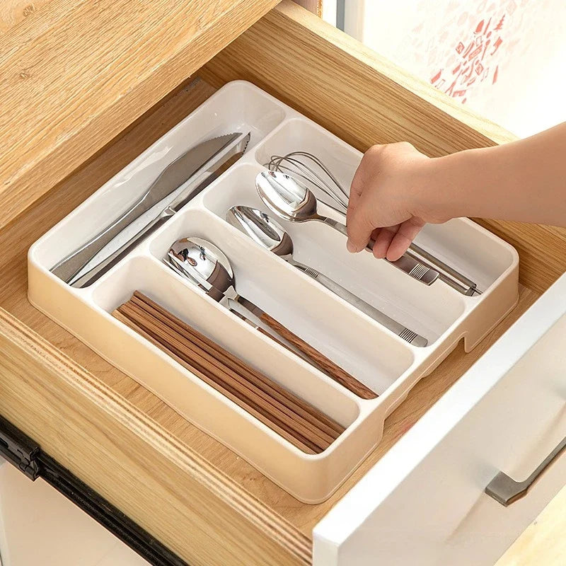 Kitchen Drawer Organizer Adjustable Divider Storage Box for Utensils Cutlery Knife Fork Spoon Chopsticks Cabinet Built In Tray detail view