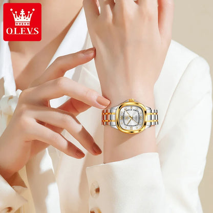 OLEVS 9810 Women Watch Automatic Mechanical Watch Simple Roman Scale Square Diamond Women Watch Waterproof Calendar Dress Watch