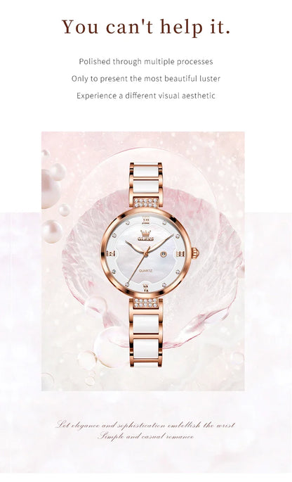 OLEVS 5589 Top Luxury Diamond Quartz Women Watch Fashion Elegant Rose Gold Waterproof Women Watch Brand Bracelet Set Reloj Mujer