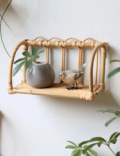 Rattan Wall Shelves Home Organizer Kitchen