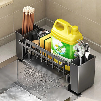 Kitchen Sink Organiser,Kitchen Sink Sponge Holder With Brush Holder,Rag Drain Rack,  Bathroom Organizer, Sink Faucet Sink Ra