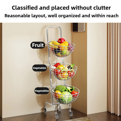 Fruit Vegetable Kitchen Organizer Cart Movable Layered Kitchen Storage Basket Wheels Modern Corner Organizers Rack Home Items
