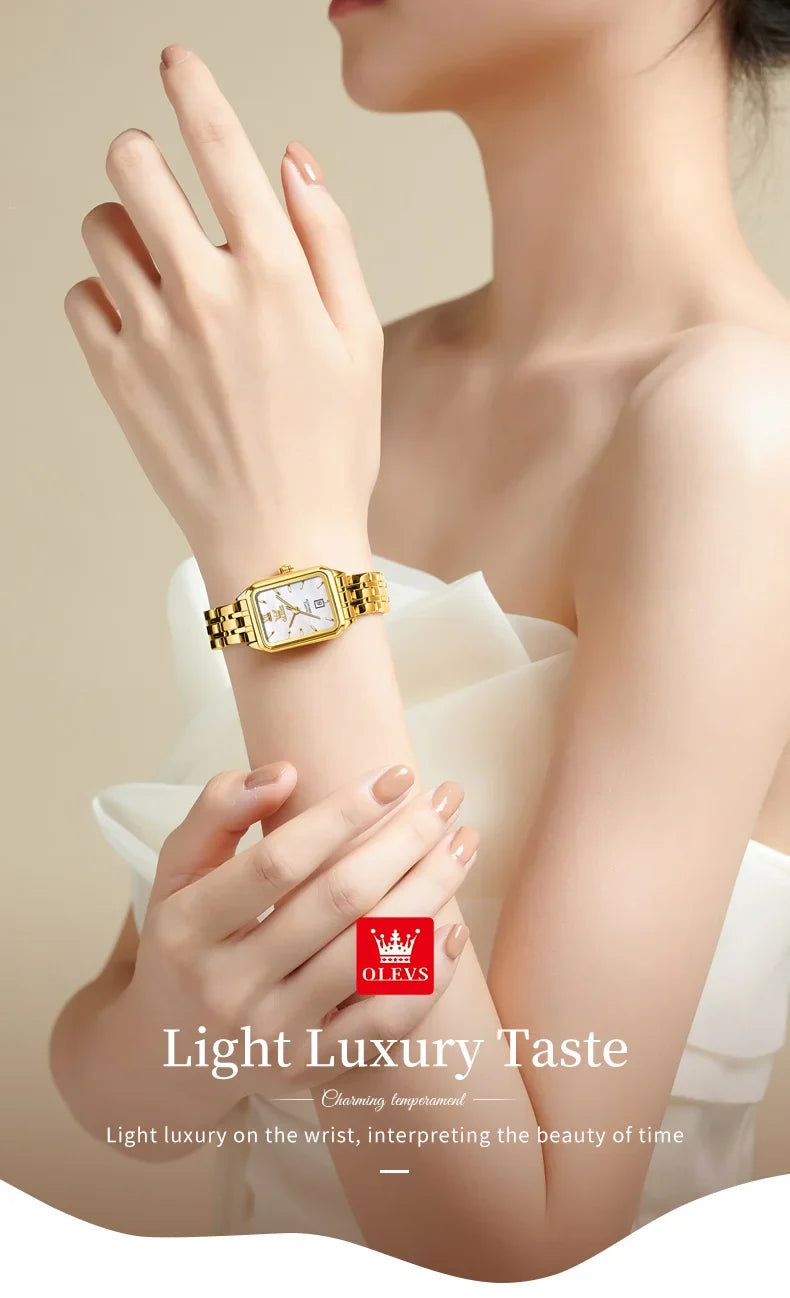 OLEVS 5616 Women Watch Luxury Brand Quartz Watch Elegance Original Square Dial Gold Women Watch Waterproof Luminous Watch