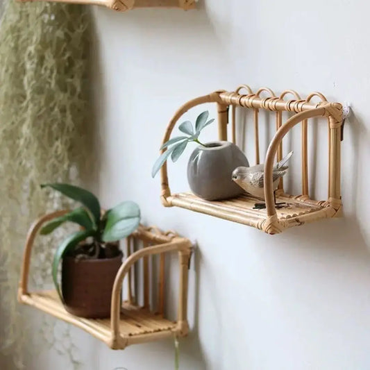 Rattan Wall Shelves Home Organizer Kitchen