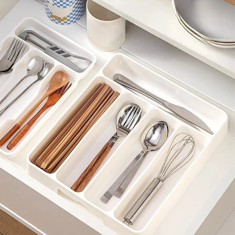 Kitchen Drawer Organizer Adjustable Divider Storage Box for Utensils Cutlery Knife Fork Spoon Chopsticks Cabinet Built In Tray