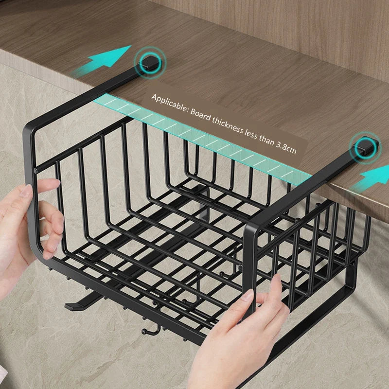 Kitchen Under Cabinet Basket Organizer Storage Hanger Cup Holder Closet Desk Hanging Rack for Kitchen Paper Towel with 4 hooks