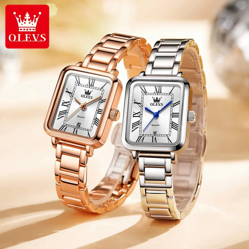 OLEVS 5641 Women Watch Fashion Simple Retro Square Roman Dial Date Waterproof Watch Elegant Luxury Rose Gold Quartz Women Watch detail view