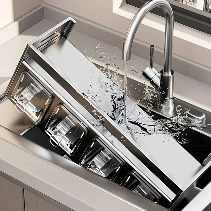 Kitchen wall storage organizer with sturdy stainless steel frame, wall mounted for spice box, jar and daily kitchen storage detail view