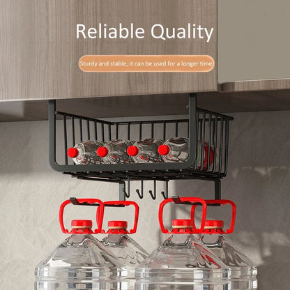 Kitchen Under Cabinet Basket Organizer Storage Hanger Cup Holder Closet Desk Hanging Rack for Kitchen Paper Towel with 4 hooks