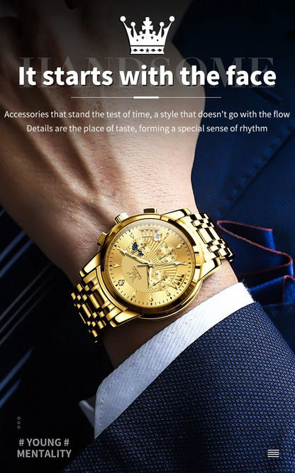 OLEVS 2892 Men Watch Original Quartz Watch Luxury Brand Waterproof Luminous Chronograph Classic Business Moon Phase Men Watch