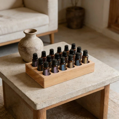 Pine Wood Essential Oil Storage Box, 24 Holes Roller Bottle Display Stand, Home Decor Organizer
