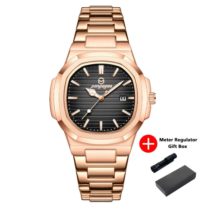 2026 New Luxury Military Man Watch Square Waterproof Luminous Date Week Men Watch Stainless Steel Quartz Men's Watches Reloj+box