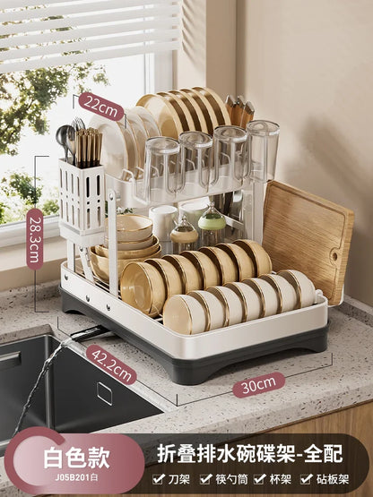Kitchen Dish Draining Rack, Home Bowl and Plate Organizer, Countertop Storage Shelf, Multifunctional Dishware Organizer