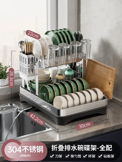 Kitchen Dish Draining Rack, Home Bowl and Plate Organizer, Countertop Storage Shelf, Multifunctional Dishware Organizer