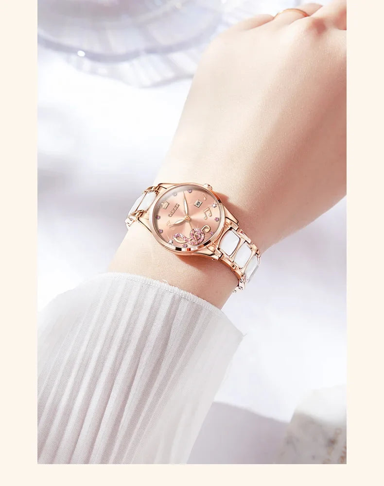 OLEVS 3605 Women Watch Top Brand High Quality Quartz Watch Exquisite Diamond Note Waterproof Dial Dress Ceramic Women Watch