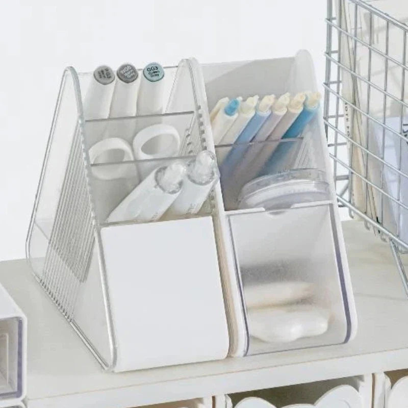 Multi-Compartment Clear Slots Organizer for Home Office, School Study Desk Use, Keeping Writing Instruments Neatly Arranged