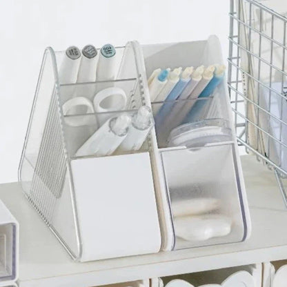 Multi-Compartment Clear Slots Organizer for Home Office, School Study Desk Use, Keeping Writing Instruments Neatly Arranged