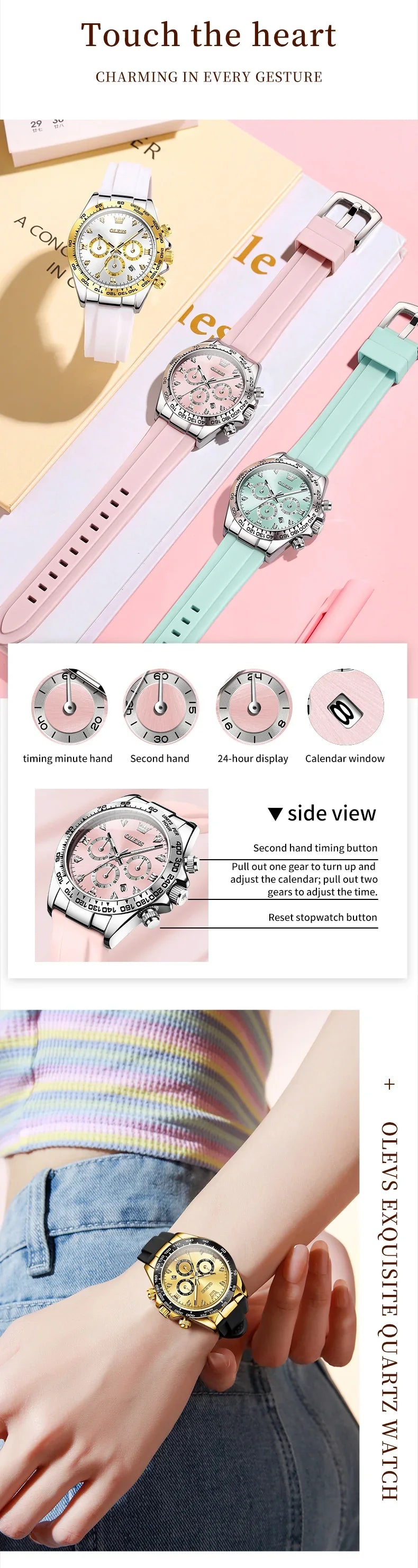 OLEVS 5618 Women Watch HD Multi Functional Waterproof Luminous Chronograph Sports Silicone Strap Luxury Brand Quartz Women Watch