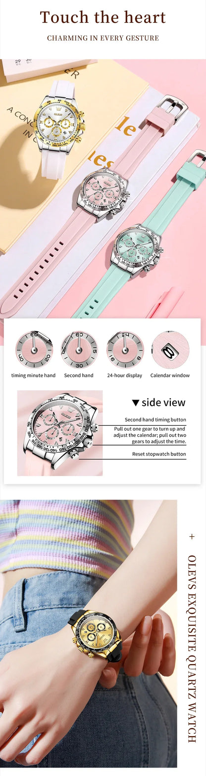OLEVS 5618 Women Watch HD Multi Functional Waterproof Luminous Chronograph Sports Silicone Strap Luxury Brand Quartz Women Watch