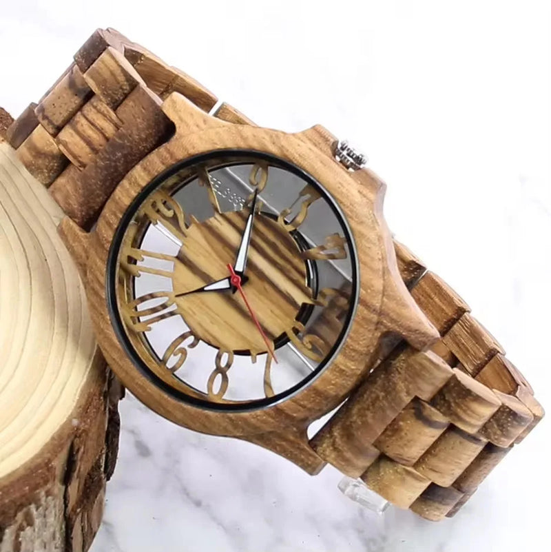 Wooden Watches for Men Handmade  Engraved Wood Watch Analog Quartz Men's Wooden Watch detail view