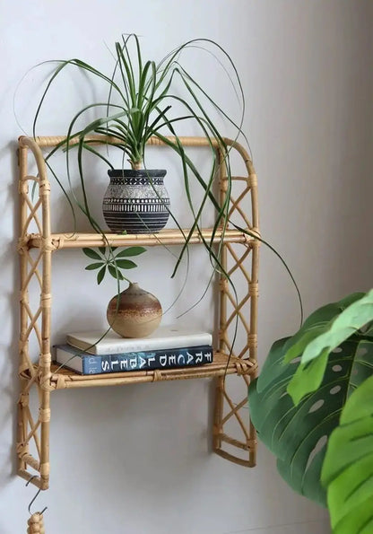 Rattan Wall Shelves Home Organizer Kitchen