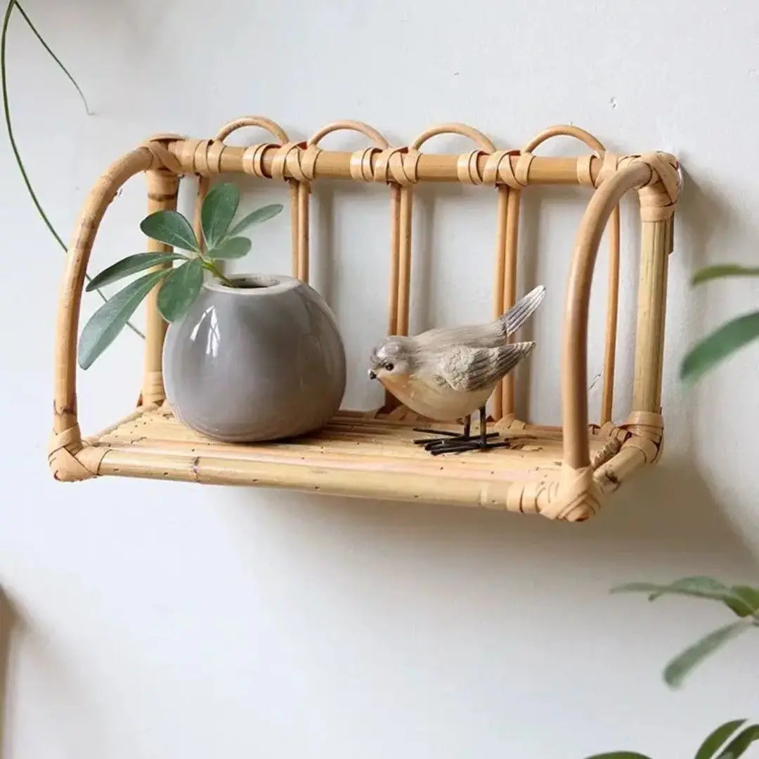 Rattan Wall Shelves Home Organizer Kitchen