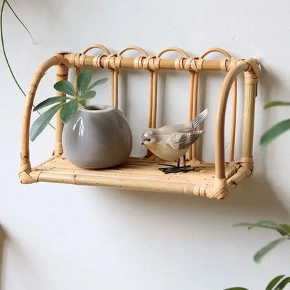 Rattan Wall Shelves Home Organizer Kitchen
