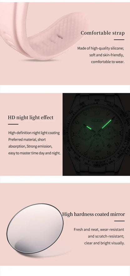 OLEVS 5618 Women Watch HD Multi Functional Waterproof Luminous Chronograph Sports Silicone Strap Luxury Brand Quartz Women Watch