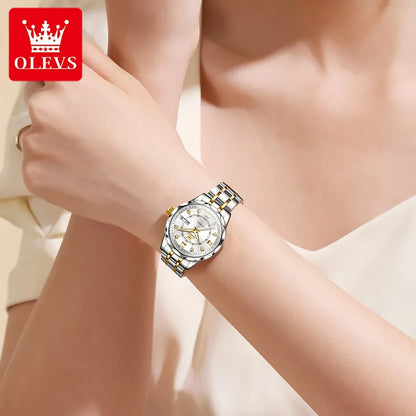 OLEVS 6727 Luxury Women Watch Brand Original All Automatic Mechanical Watch Roman Diamond Double Calendar Waterproof Women Watch