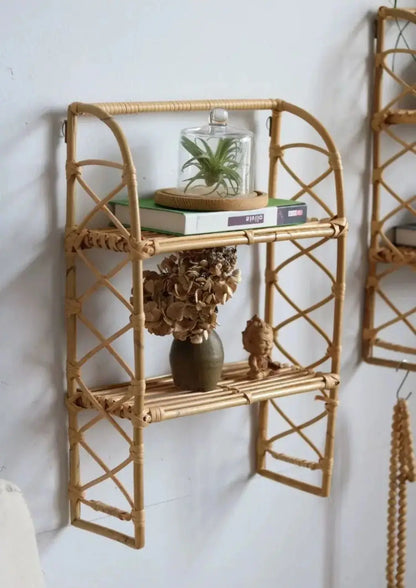 Rattan Wall Shelves Home Organizer Kitchen