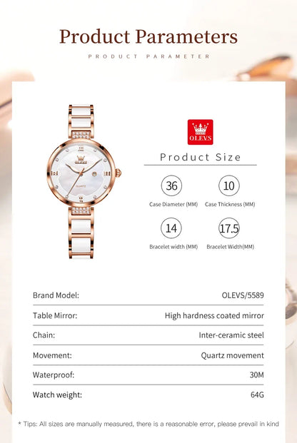 OLEVS 5589 Top Luxury Diamond Quartz Women Watch Fashion Elegant Rose Gold Waterproof Women Watch Brand Bracelet Set Reloj Mujer